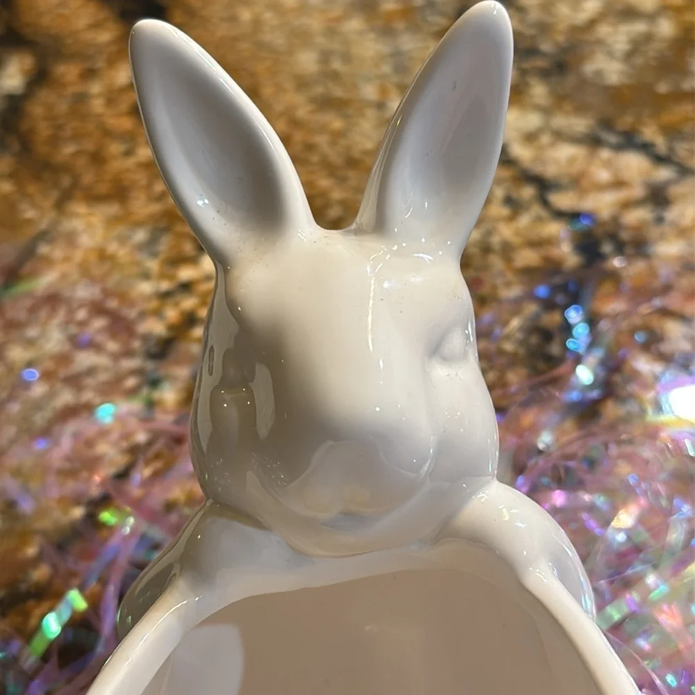 White Ceramic Bunny Decorative Bowl candy dish